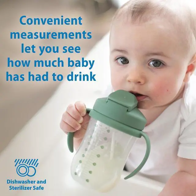 Alt view image 6 of 7 - Dr. Brown's Milestones Baby's First Straw Cup, Training Cup with Weighted Straw, 9 oz/270 mL, BPA-free, 6m+, Olive Green, 1-Pack