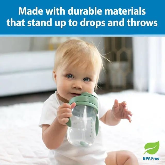 Alt view image 5 of 7 - Dr. Brown's Milestones Baby's First Straw Cup, Training Cup with Weighted Straw, 9 oz/270 mL, BPA-free, 6m+, Olive Green, 1-Pack