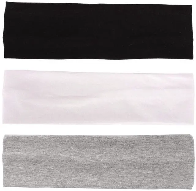 Alt view image 3 of 4 - 3 Pack Yoga Headbands Stretchy Cotton Head Band Hairwarp Sports Running Exercise Gym (Solid Color)