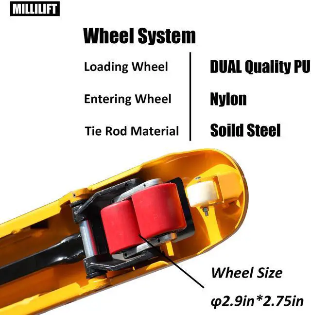 Alt view image 6 of 7 - Millilift Manual Pallet Jack, 48" L x 27" W, 6600LB Capacity, Yellow