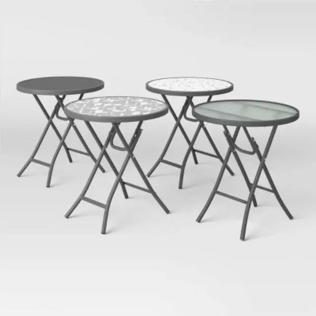 Alt view image 2 of 7 - Folding Round Patio Accent Table - Metal Frame with Glass Tabletop, Weather-Resistant, Gray Finish, 19.09"H x 18.11"W x 18.11"D