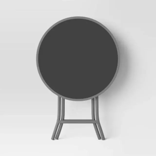 Alt view image 6 of 7 - Folding Round Patio Accent Table - Metal Frame with Glass Tabletop, Weather-Resistant, Gray Finish, 19.09"H x 18.11"W x 18.11"D