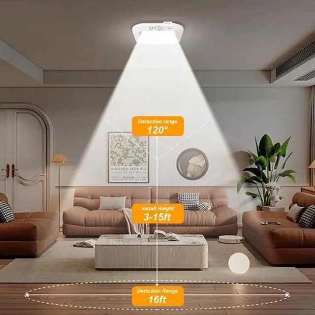 Alt view image 5 of 5 - Battery Operated Ceiling Light Motion Sensor Light Indoor Motion 6000K