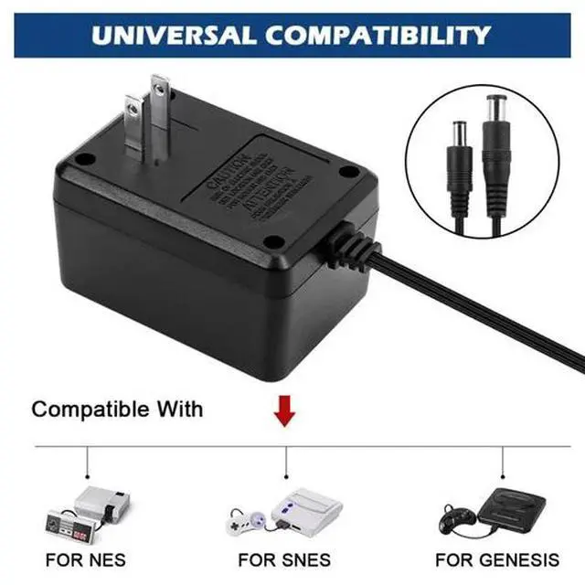 Alt view image 4 of 7 - AC Power Supply Adapter Cable + Audio AV RCA Cord for Nintendo NES SNES GENESIS