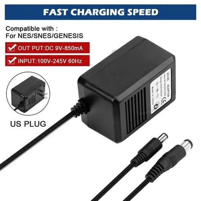 Alt view image 5 of 7 - AC Power Supply Adapter Cable + Audio AV RCA Cord for Nintendo NES SNES GENESIS