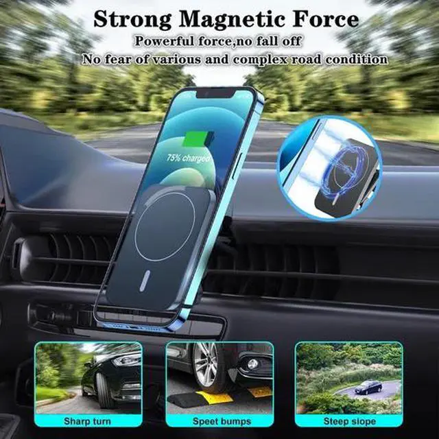 Alt view image 4 of 7 - 15W Wireless Magnetic Charger Car Mount Holder for iPhone 13 14 15 16 17 Pro Max
