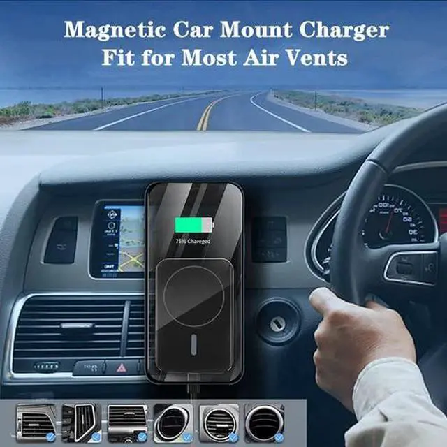 Alt view image 2 of 7 - 15W Wireless Magnetic Charger Car Mount Holder for iPhone 13 14 15 16 17 Pro Max