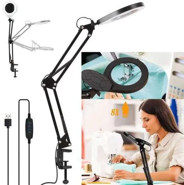 Main image of 8x Magnifying Glass Lens Desk Light Magnifier 72 LED Lamp Reading Lamp Clamp