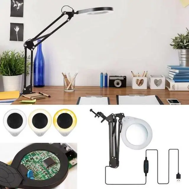 Alt view image 2 of 7 - 8x Magnifying Glass Lens Desk Light Magnifier 72 LED Lamp Reading Lamp Clamp