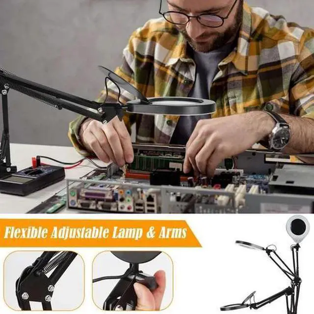 Alt view image 6 of 7 - 8x Magnifying Glass Lens Desk Light Magnifier 72 LED Lamp Reading Lamp Clamp