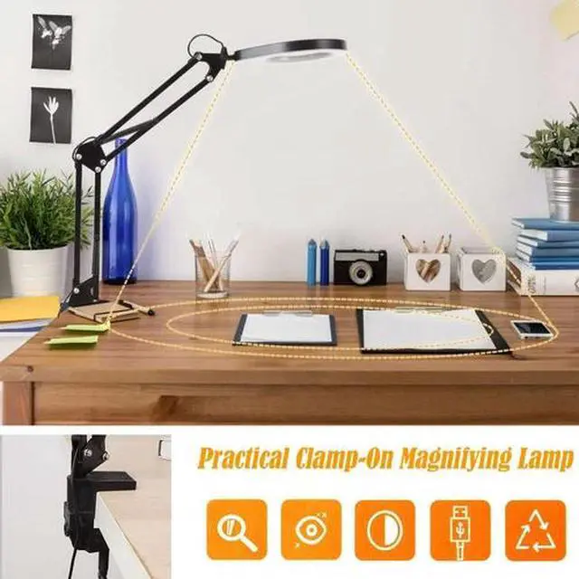 Alt view image 5 of 7 - 8x Magnifying Glass Lens Desk Light Magnifier 72 LED Lamp Reading Lamp Clamp