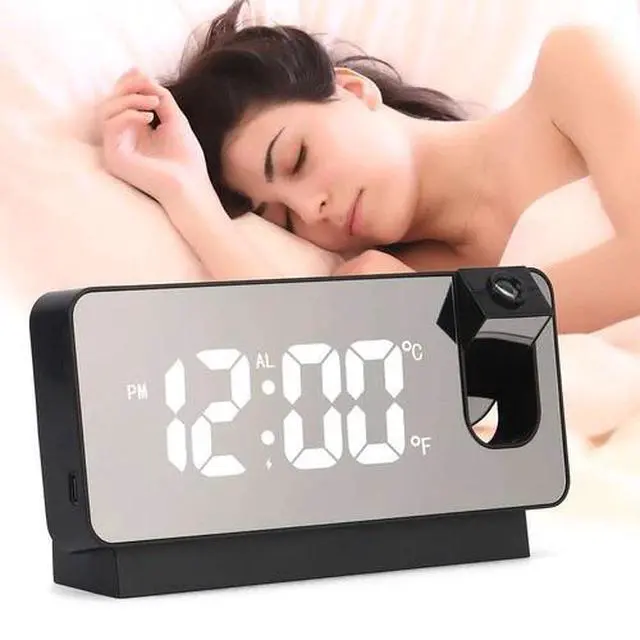 Alt view image 3 of 7 - 12/24H Digital LED Projector Temperature Time Alarm Clock Projection Monitor USB