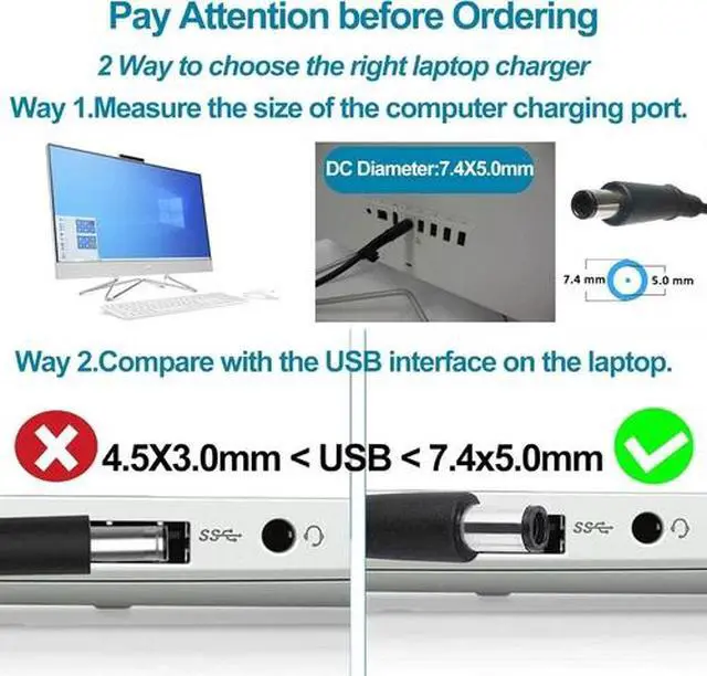 Alt view image 3 of 6 - For HP ProDesk 600 G1 G2 G3 G4 G5 G6 Desktop Mini PC 65W 90W AC Adapter Charger