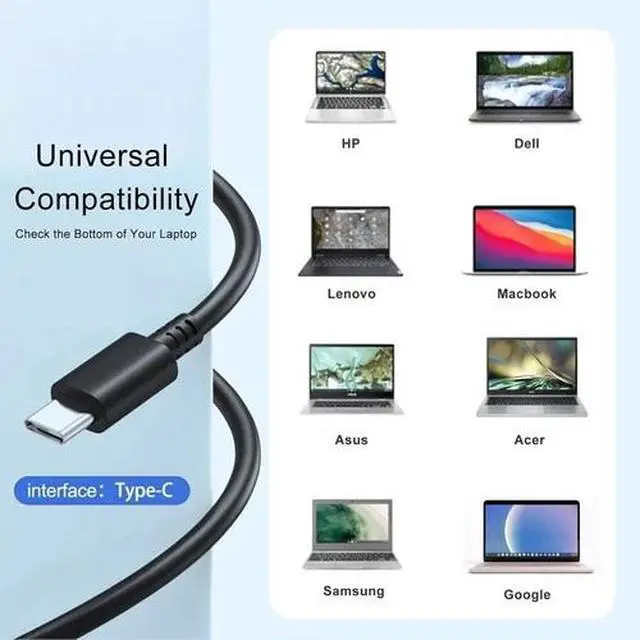 Alt view image 5 of 6 - 45W USB C Laptop Charger Power Adapter for HP, Dell, Acer, Lenovo Chromebook