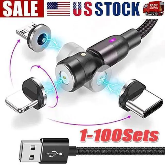 Main image of 180°+360° Rotate Magnetic Charger Cable Phone Fast Charging Type C Micro USB Lot