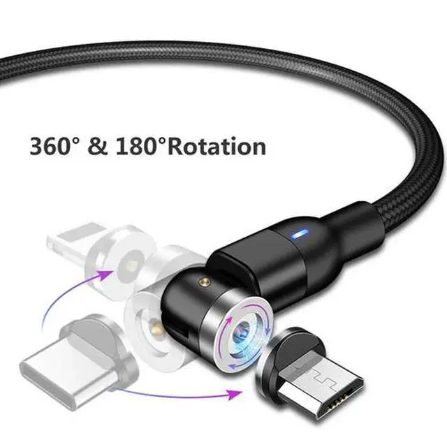 Alt view image 3 of 7 - 180°+360° Rotate Magnetic Charger Cable Phone Fast Charging Type C Micro USB Lot