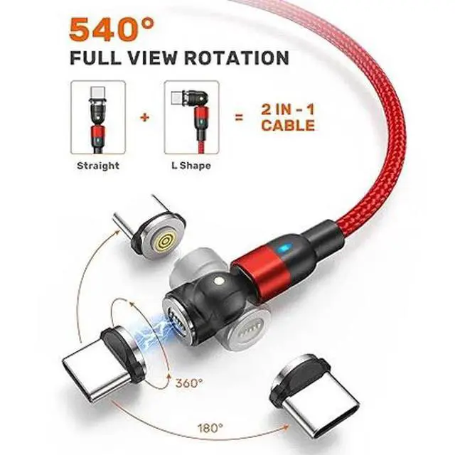 Alt view image 2 of 7 - 180°+360° Rotate Magnetic Charger Cable Phone Fast Charging Type C Micro USB Lot