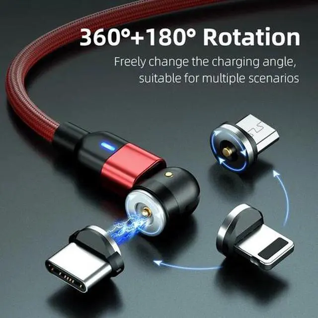 Alt view image 5 of 7 - 180°+360° Rotate Magnetic Charger Cable Phone Fast Charging Type C Micro USB Lot