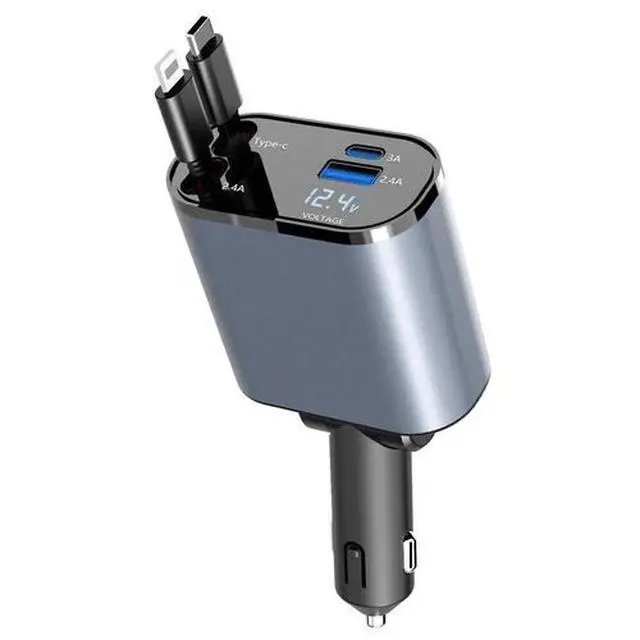 Alt view image 2 of 7 - Retractable Car Charger 4 in 1 Fast Car Phone Charger 120W With USB Type C Cable