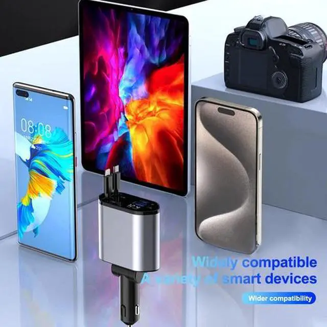 Alt view image 6 of 7 - Retractable Car Charger 4 in 1 Fast Car Phone Charger 120W With USB Type C Cable