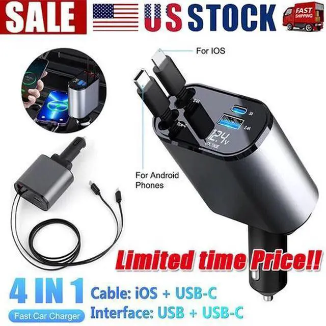 Main image of Retractable Car Charger 4 in 1 Fast Car Phone Charger 120W With USB Type C Cable