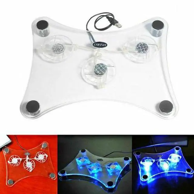 Alt view image 7 of 7 - 3 Fans USB Cooler Cooling Pad Stand LED Light Radiator For Laptop PC Notebook