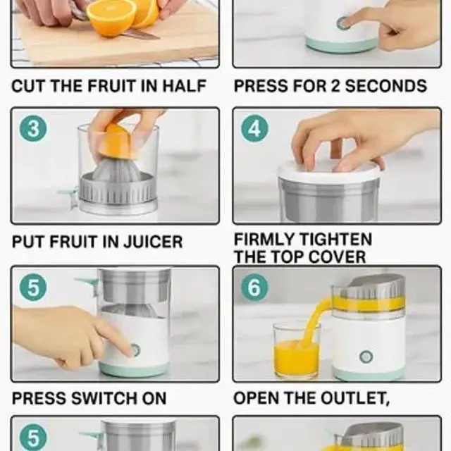 Alt view image 5 of 7 - Electric Citrus Juicer Rechargeable Hands-Free Masticating Orange Lemon Squeezer