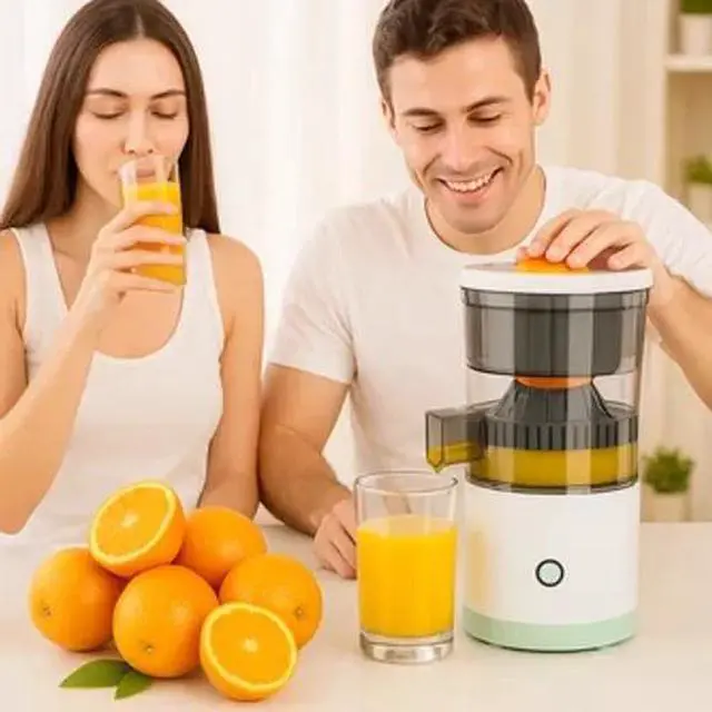 Alt view image 7 of 7 - Electric Citrus Juicer Rechargeable Hands-Free Masticating Orange Lemon Squeezer