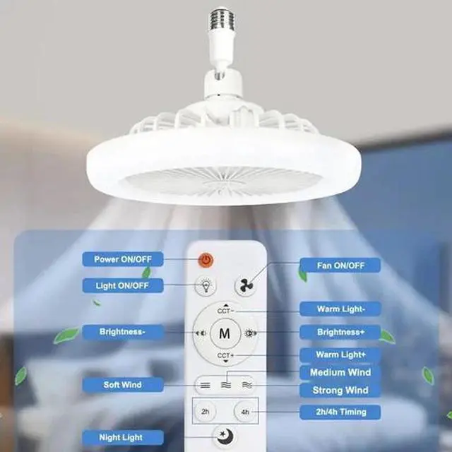 Alt view image 5 of 7 - Dimmable Ceiling Fan with Lights and Remote Socket Fan light with Dimmable Led