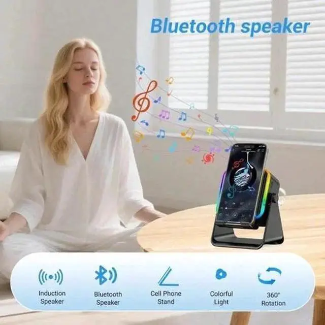Alt view image 5 of 7 - NEW Wireless Induction Speaker 5-in-1 Bluetooth Speaker With Phone Stand USA