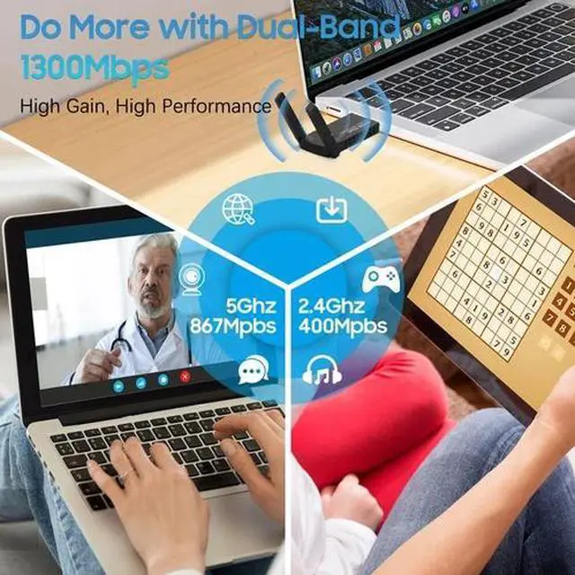 Alt view image 2 of 7 - USB 3.0 Wireless WIFI Adapter 1300Mbps Long Range Dongle Dual Band Network lot