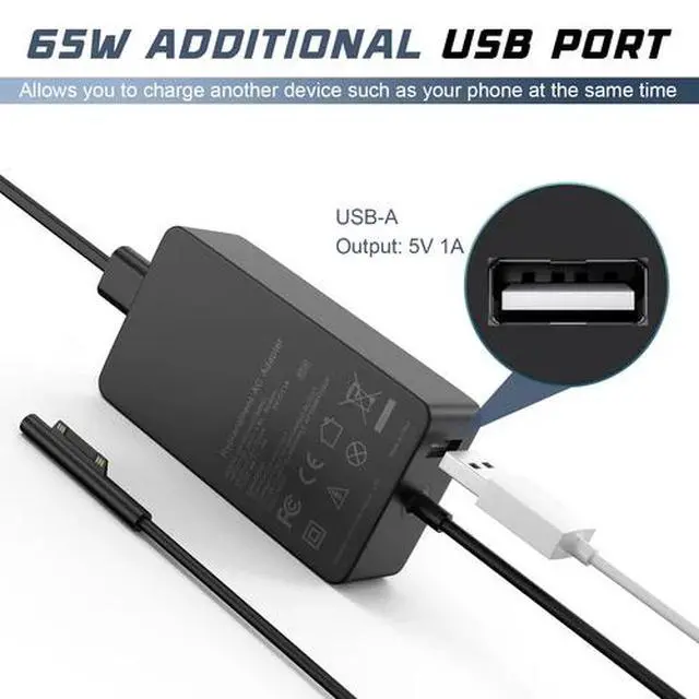 Alt view image 3 of 7 - 65W Adapter Charger For Microsoft Surface Pro 3/4/5/6/7/8/9/X Laptop 1/2/3 1706