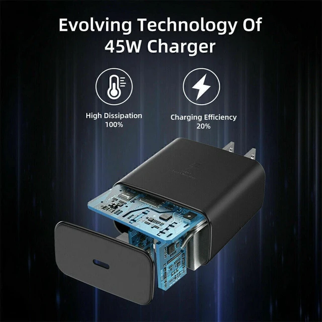 Alt view image 6 of 7 - 45 Watts USB-C Super Fast Charging Wall Charger & USB-C Type C Cable For Samusng