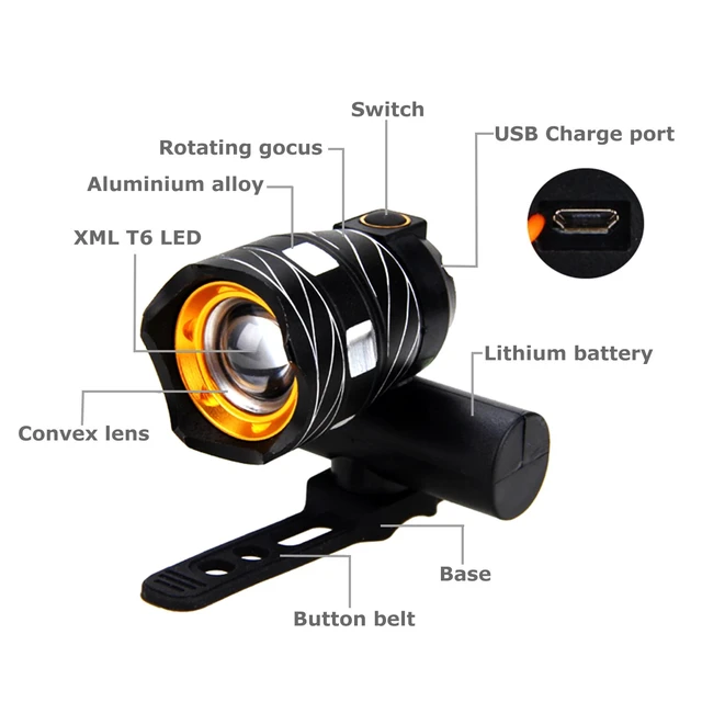 Alt view image 6 of 7 - Rechargeable 15000LM LED MTB Bicycle Light Bike Front Headlight w/USB Cord