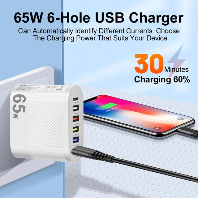 Alt view image 2 of 7 - 6Port USB Hub Wall Charger Travel Fast Charging Station Power AC Adapter US Plug