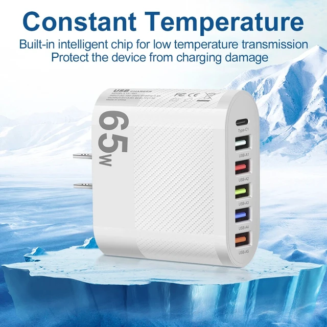 Alt view image 3 of 7 - 6Port USB Hub Wall Charger Travel Fast Charging Station Power AC Adapter US Plug