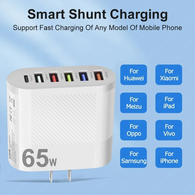 Alt view image 4 of 7 - 6Port USB Hub Wall Charger Travel Fast Charging Station Power AC Adapter US Plug