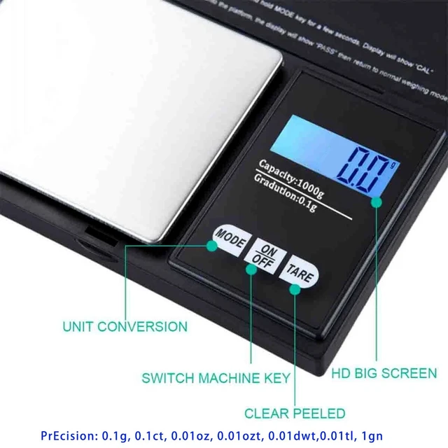 Alt view image 7 of 7 - Digital Scale 1000g x 0.1g Jewelry Gold Silver Coin Gram Pocket Size Herb Grain