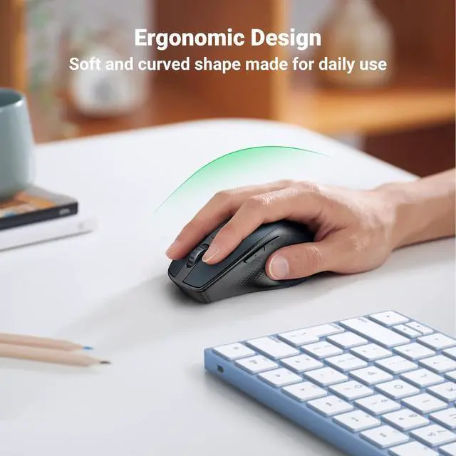 Alt view image 3 of 7 - Wireless Mouse Ergonomic Bluetooth 5.0 Mouse for Laptop 2.4G Cordless with USB Receiver 1000/1600/2000/4000 DPI 5 Buttons Silent Mice for MacBook PC Desktop Chromebook Blue