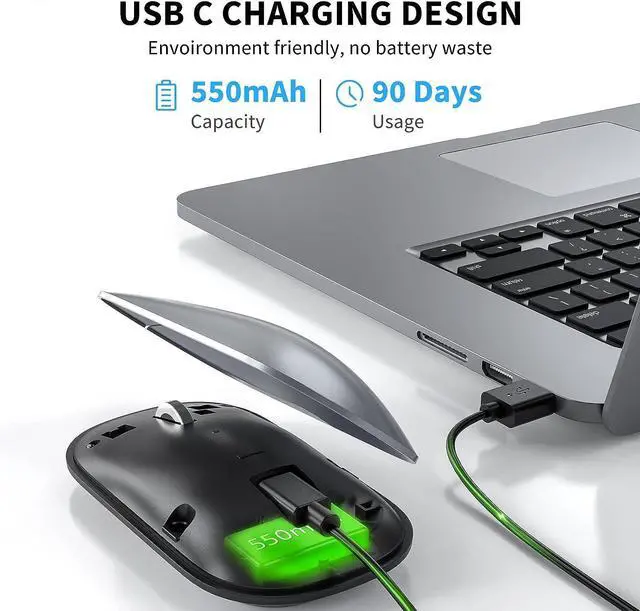 Alt view image 9 of 14 - Bluetooth Mouse, Slim Silent Rechargeable Wireless Mouse Bluetooth 5.0/3.0 2.4G Portable Optical Cordless Mice with USB Receiver 4 Adjustable DPI for MacBook iPad Windows Computer Laptop PC