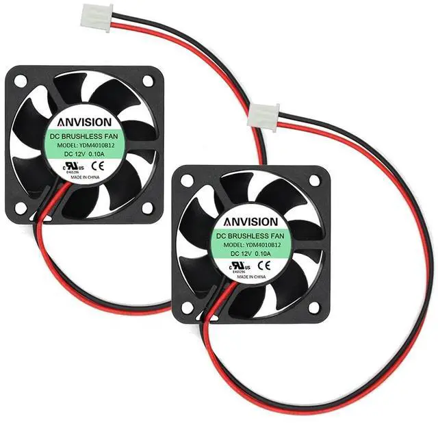 Alt view image 8 of 14 - 2-Pack 40mm x 10mm DC 12V Brushless Cooling Fan, Dual Ball Bearing, YDM4010B12