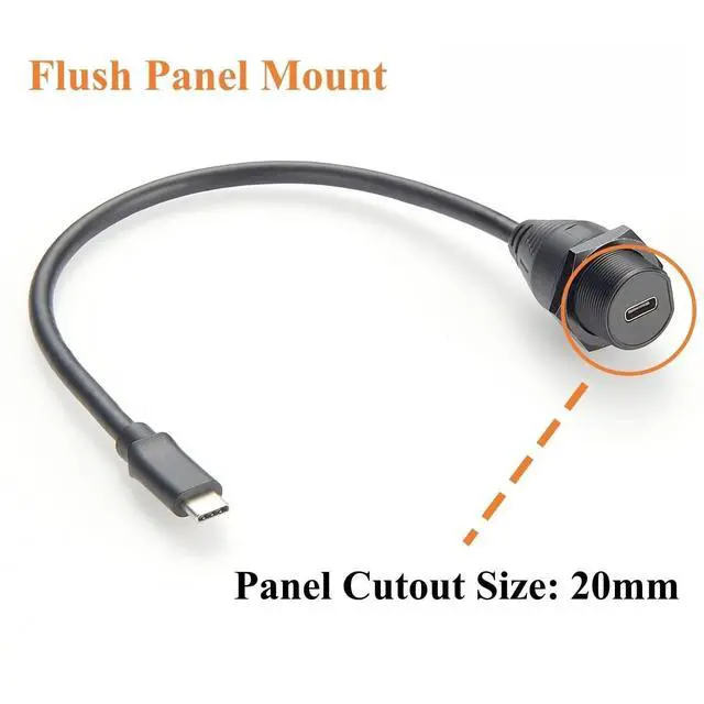 Alt view image 7 of 10 - IP67 USB 3.1 Type C Male to Female Extension Cable 10Gbps USB 3.1 Gen2 C Flush Panel Mount Charging & Data Cable Threaded Bulkhead Fixed for Car, Boat, Dashboard, Control Panels(0.3M/0.98FT)
