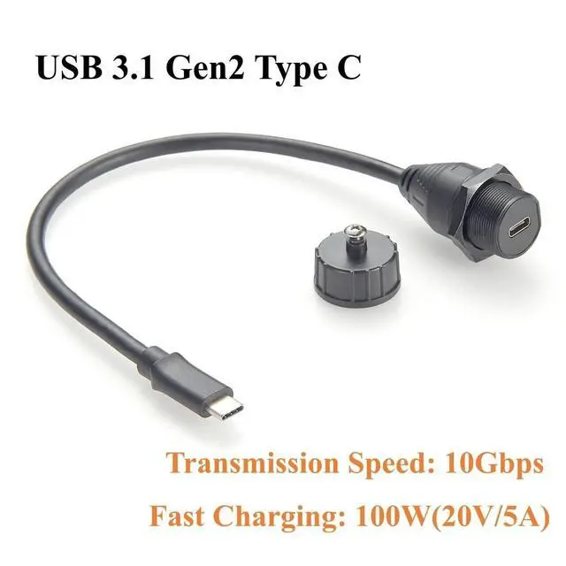 Alt view image 8 of 10 - IP67 USB 3.1 Type C Male to Female Extension Cable 10Gbps USB 3.1 Gen2 C Flush Panel Mount Charging & Data Cable Threaded Bulkhead Fixed for Car, Boat, Dashboard, Control Panels(0.3M/0.98FT)