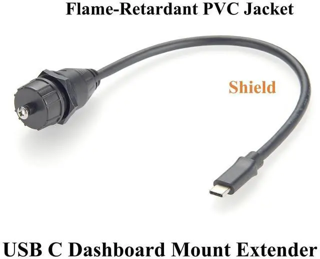 Alt view image 10 of 10 - IP67 USB 3.1 Type C Male to Female Extension Cable 10Gbps USB 3.1 Gen2 C Flush Panel Mount Charging & Data Cable Threaded Bulkhead Fixed for Car, Boat, Dashboard, Control Panels(0.3M/0.98FT)