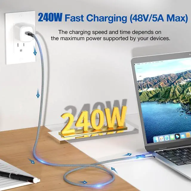 Alt view image 7 of 10 - UseBean USB C to USB C Cable 10 ft 2Pack, 4K Video Monitor Display USBC 3.2 Gen 2 Data Cable 20Gbps, 240W Type-C Fast Charging Cord, for Thunderbolt 3/4 MacBook, iPad, iPhone 16, Galaxy S25/S24