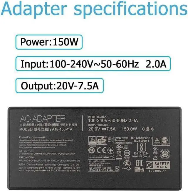 Alt view image 8 of 10 - 150W AC Charger Compatible with Asus A17-120P2A ADP-120CD B A18-150P1A Zenbook Pro 15 Flip OLED Q529 Q529Z Q529ZA Q539ZA Q539Z Q539ZD UP6502 UP6502Z A571GT X571GD NX571GT RX571GT