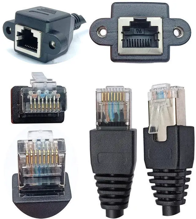 Alt view image 11 of 14 - RJ45 Ethernet Cable Cat 6 Female to Male Shielded Ethernet Network Connector Screw Panel Mount Extension Cable for Router, Modem (3M/10ft)