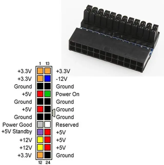 Alt view image 4 of 6 - ATX 24Pin Atx 90 degree 24 pin to 24pin Power Plug Adapter Mainboard Motherboard Power Connectors Modular Power Supply Cables AABBCCDDFF