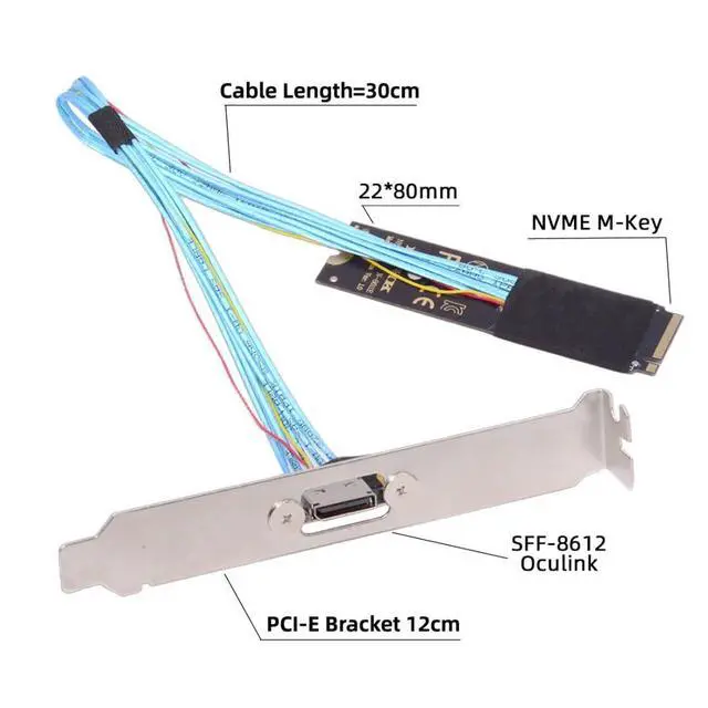 Alt view image 2 of 7 - Oculink SFF-8612 to PCI-E 4.0 NVME M.2 M-Key Host Extension Cable Adapter with 8/12cm Slot Bracket for External Graphics Card & SSD