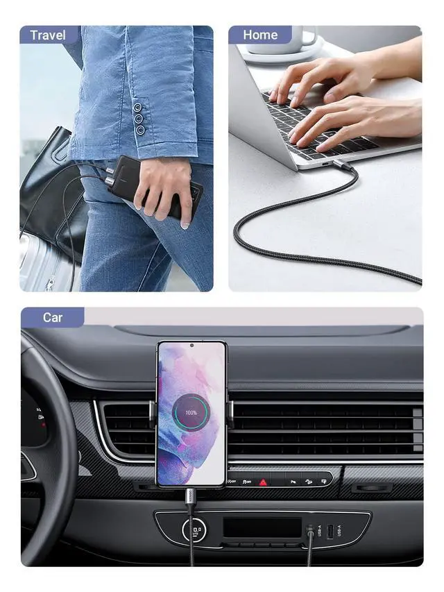 Alt view image 3 of 7 - USB to USB C Cable, Car Carplay Cable USB A to Type C Cable Fast Charging Braided USB C Cord Compatible with iPhone 16/16 Plus/16 Pro/15, Samsung Galaxy S24/S23, Pixel 8/7, 1.6FT